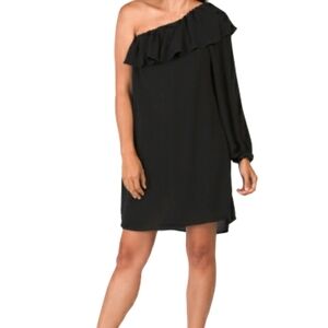 French Connection ruffle one sleeve short dress cocktail formal black Size 4 New